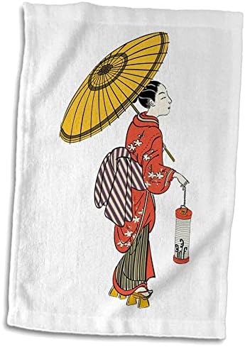 Impressão 3drose de mulher gueixa com parasol e lanterna - toalhas