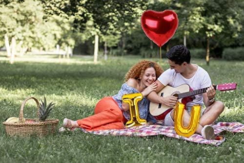 Tesouros dotados - I Heart Ue Balões do Dia dos Namorados - eu te amo decoração do dia dos namorados - kit de balão de papel alumínio premium com fita dourada e pontos de adesivo temporário
