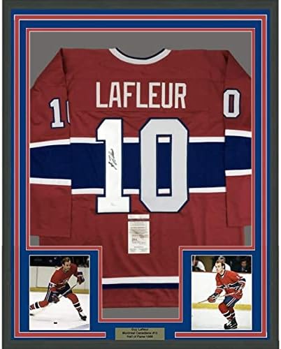 Guy Lafleur autografado/assinado emoldurado 33x42 Montreal Red Hockey Jersey JSA COA