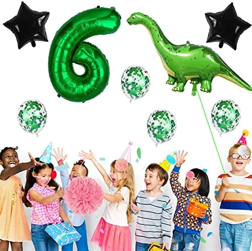 KAWAILAY DINOSAURS TEMELHO DE 6º aniversário da festa dos balões de dinossauros Balões de dinossauros Balões de dinossauro jumbo 32 polegadas Green Número 6 Balão de hélio para festa de aniversário