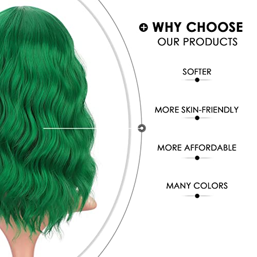 Peruca verde earfodo para mulheres curtas curtas onduladas de peruca ondulador na altura do ombro colorido peruca resistente a