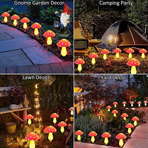 Windpnn Atualizado a lâmpada de cogumelos solares vermelhos de maconha para decoração de jardim, 8 modos Luzes de jardim de