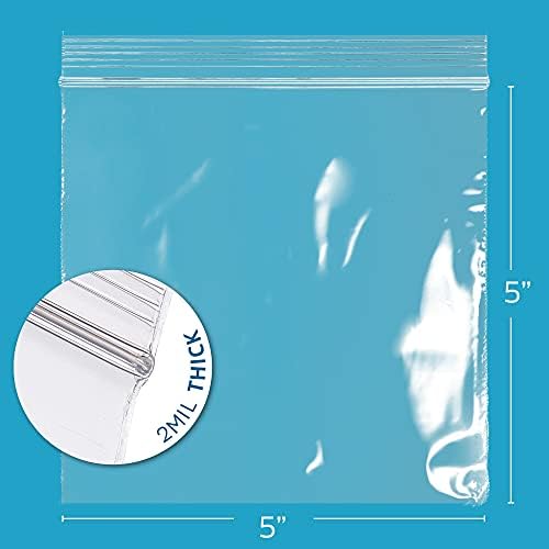 GPI - Pacote de 500 5 x 5 Plástico transparente Bolsas de zip - Bolsas de poli de espessura de 2 mil espessos e duráveis