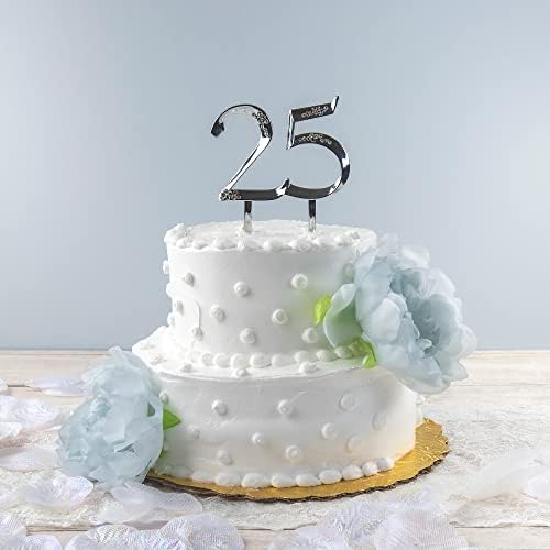 Simplicidade Decorativa do 25º aniversário do bolo, 4 x 2,75, prata