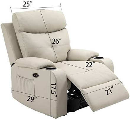 YT Living+Leather Power Massage Reclinner-Overstoffed Ajustável Cadeira de sofá elétrico com almofada grossa de assento com USB, bolsos laterais, suportes para bebidas para clube de home theater ou sala de estar