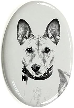 Basenji, lápide oval de azulejo de cerâmica com uma imagem de um cachorro