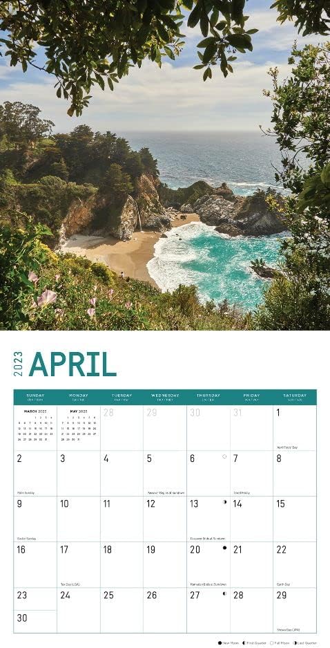 2023 Calendário de parede da Califórnia por dia brilhante, 12x12 polegadas, bela fotografia de destino de viagem dos EUA