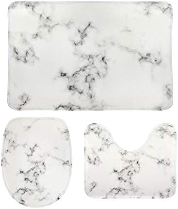 Moda Apular Tapetes de Banho de 3 peças Definir padrão de mármore branco Impresso Non Slip Ultra Soft Banheiro tapetes, tapete