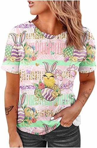 Ovos de coelho coloridos Imprima camiseta de Páscoa para mulheres Camisas engraçadas camisetas redondas Manga de