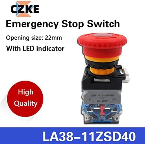 LA38 STOP DE EMERGÊNCIA LIGHT POWER 22mm Switches de cogumelo Off Off Pushbutton LED Switch LA38-11ZSD40 220V 24V Lay38-11D