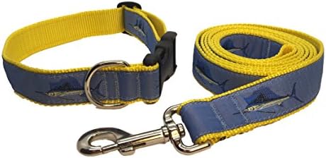 Preston Inc Preston Sailfish Dog Collar and Leash Set Blue Blue Ribbon na correia de nylon ajustável amarelo