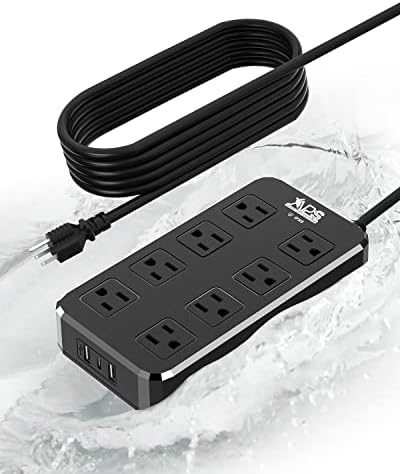 IPX6 Power Strip Out Everty Trifate Protetor de surtos impermeabilizados com 8 largura com 3 portas USB, cabo de