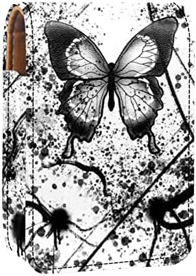 Caixa de batom oryuekan com espelho bolsa de maquiagem portátil fofa, bolsa cosmética, tinta de respingo preto Butterfly