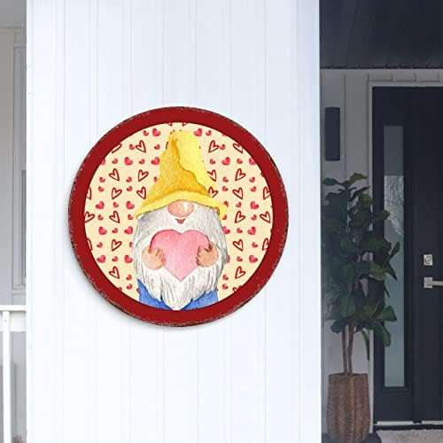 Feliz Dia dos Namorados Gnome Round Tin Sign Polca rosa Dots Gnome Metal Sign 9in Love Heart Polca Pols Sign Heart Heart Gnome Tin Poster Arte da parede Presente de arte para casais Decoração de aniversário de casamento