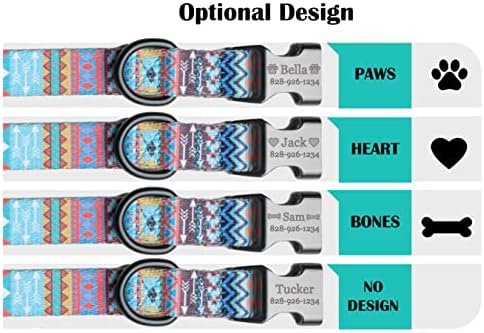 Tribal de colar de cachorro personalizado - etiqueta de identificação gravada personalizada aztec - tamanho médio pequeno ou grande com meia fivela de metal
