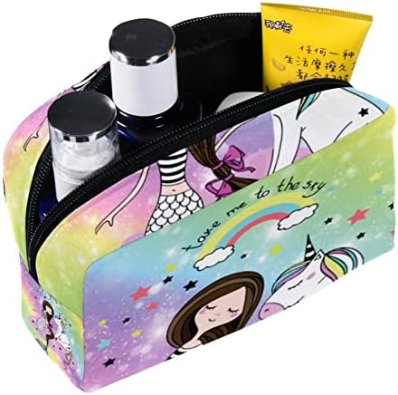 Bolsa de higiene pessoal, bolsa de cosméticos de maquiagem para homens, sereia unicórnio desenho animado arco -íris