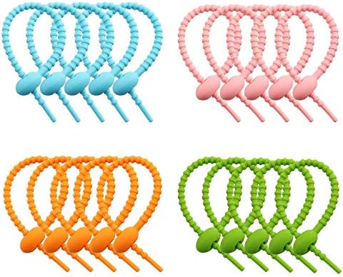 Twist twist amarrar 20pcs colorido reutilizável cabo de silicone tiras de tiras com zíper de zípeira