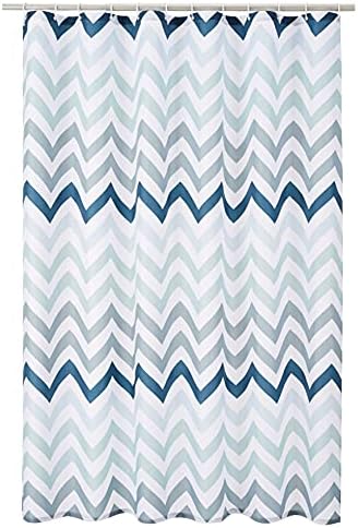 Cortina de chuveiro de tecido do Basics com ilhós e ganchos - 72 x 72 polegadas, Chevron ombre azul