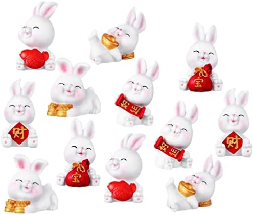 SAFIGLE RESIN FNUGRINAS RECURSO BONITO, 2023 CHINE ZODIAC Rabbit estátua Mini Animais Figuras, Kawaii Bunny estatueta Decorações
