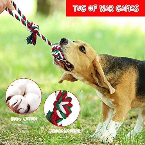 Logazoo Christmas Stocking Para cães, meia de férias com 10 brinquedos de cachorros para cães pequenos, inclua cachorro grolinho brinquedos de pelúcia de borracha de borracha para mastigar brinquedo de chapé de Natal brinquedo de corda e bola