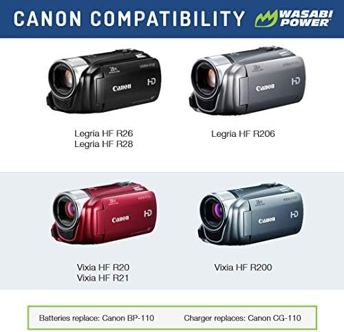 Bateria de energia e carregador Wasabi para Canon BP-110 e Legria HF R26, Legria HF R28, Legria HF R206, Vixia HF R20, Vixia