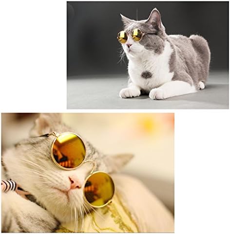 Coolrunner Cute e engraçado óculos de sol de estimação de animais de estimação clássicos de metal circulares de metal de metal para gatos ou cães pequenos fantasia de moda