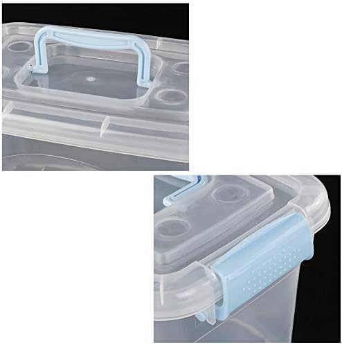 Caixa de armazenamento de plástico GGBIN 6 Quart com tampa azul, organizador de lixeira transparente, 4 pacotes