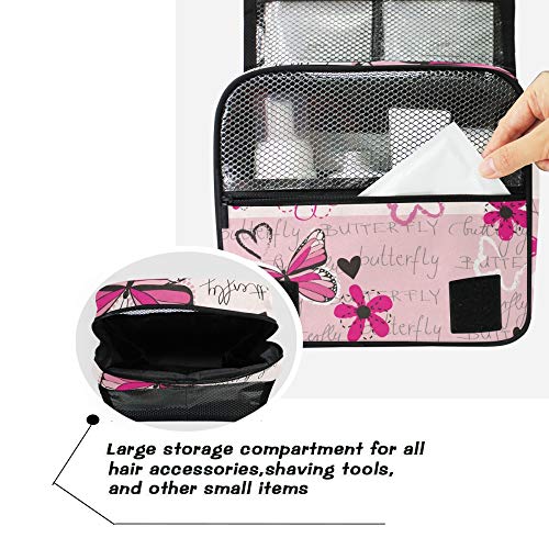 Bolsa de higiene pessoal Alaza Pink Butterfly pendurada em estojo multifuncional portátil de maquiagem portátil com gancho