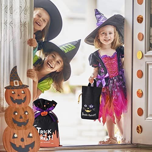 Yatinbos Halloween Sacos de presente de tecido para crianças, pequenos truques reutilizáveis ​​ou embrulhado de presente