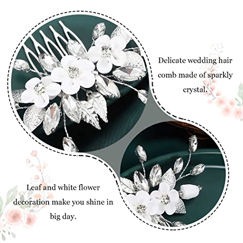 Cabelo de casamento de flores casdre pente de casamento prata cristal cutrine hair pente lateral pente folha acessórios para mulheres