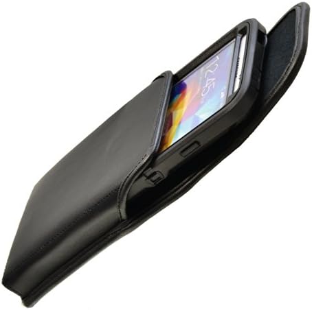 Turtleback Bolsa de coldre de couro preto vertical estendido - se encaixa no HTC One M8 com o clipe de cinto de metal