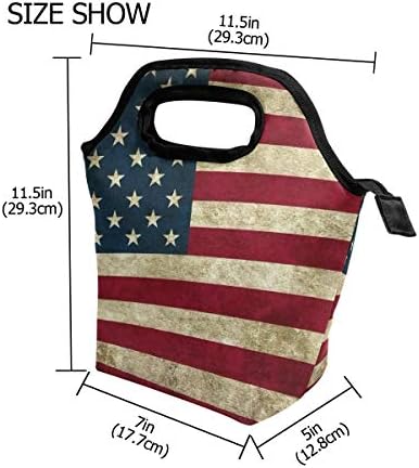 Lancheira da lancheira Vipsk antiga lanche de bandeira americana, travessia à prova d'água para piquenique de transporte de estojo bolsas de almoço com zíper, preto
