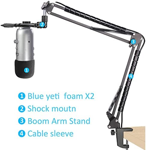 Blue Yeti Shock Mount Boom Scissor Arm Stand com 2 Windsol de espuma para Microfone Blue Yeti e Yeti Pro por YouShares