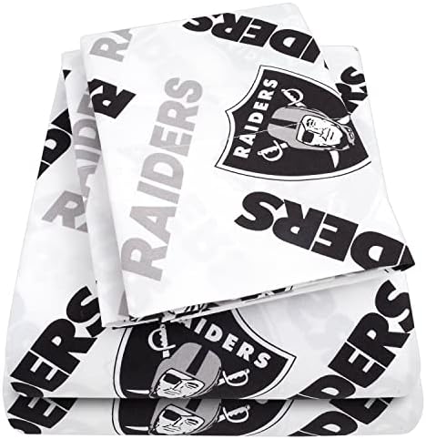 Lençóis da NFL lençóis oficialmente licenciados luxuosos macios, planos e travesseiros esportes de futebol impressão em equipe, Las Vegas Raiders, Queen