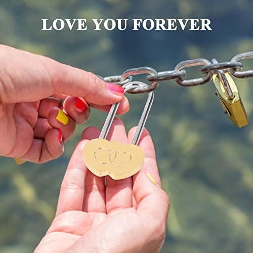 Veyocilk Double Heart Padlock Love Lock: 10 PCS 3,5 50mm de coração gravado Wish Lock sem chave eterna amor por amantes casamento,
