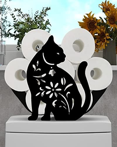 Suporte de papel higiênico de gato fofo decorativo, decoração de animal de metal banheiro 8 rolos armazenamento de papel higiênico, organizador de papel higiênico de cesta de lenços de papel independente