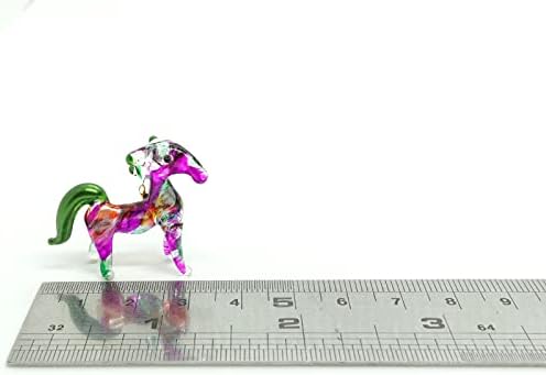 Sansukjai cavalo minúsculo micro estatuetas pintadas à mão Arte de vidro soprado Animais selvagens de presente colecionável#2, roxo verde
