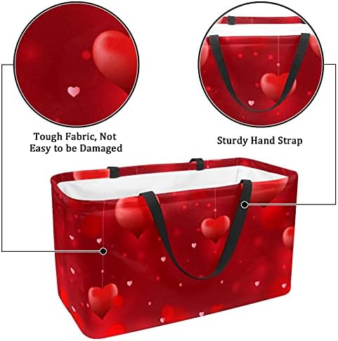 50l Shopper Bags Red Heart Love Background Box de compras colapsível Bolsa de mercearia com alças, reutilizável