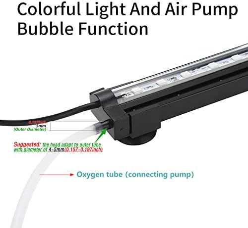 XJHOMA Aquário Aquário Submercado RGB RGB LED Faixa de iluminação com controle remoto e copo de sucção - Air Bubbler [20cm, 9LED, 110-240V