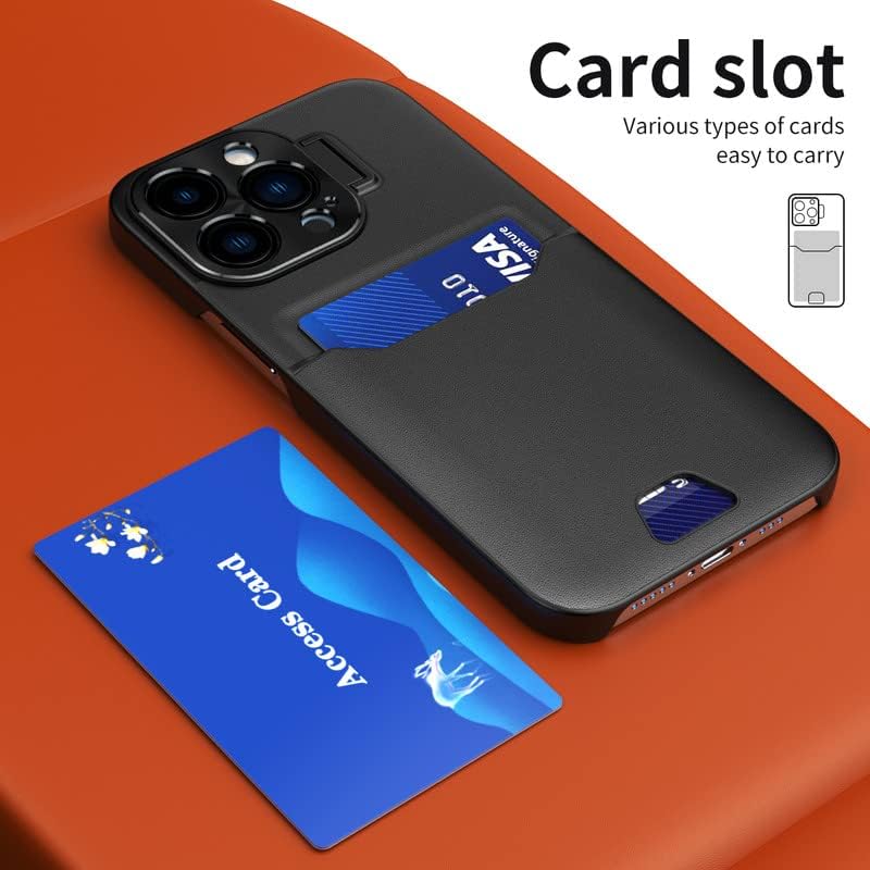 HPHRE para iPhone 14 Pro Max Case com suporte de cartão e suporte de metal, capa de telefone de carteira premium de