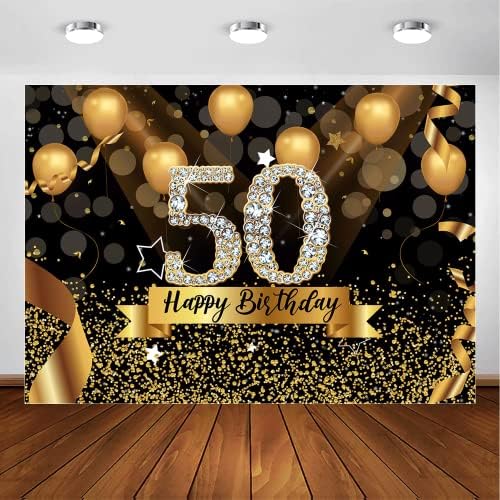 Jasree vinil 7x5ft feliz 50º aniversário fotografia fotografia glitter glitter preto e dourado balões de fundo para mulher