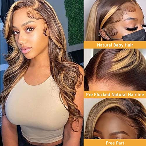 13x4 HD Lace Front Wigs Human Human Human 4/27 Destaque transparente Destaque Lace Frontal Human Human Wigs Mel loiro ombre