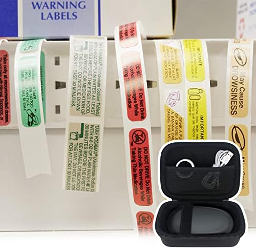 Caso de transporte de etiquetas Elonbo para a impressora de etiqueta Bluetooth de supvan e10, portátil portátil portátil de armazenamento de armazenamento de adesivo térmico, cabo de papel de rótulo de bolso extra, preto.