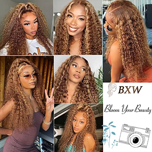 Destaque ombre onda profunda Lace Front Wigs Human Human Hum Honey Mel loiro peruca encaracolado cabelo humano