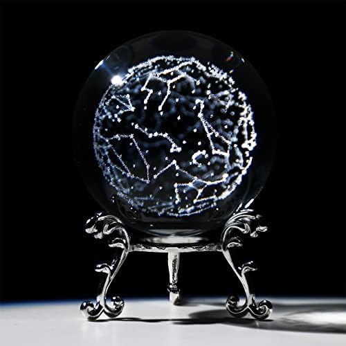 HDCRYSTALGIFTS 3D Constellação a laser 3D Gravada Crystal Decorative Ball Paperweight Feng Shui Sphere completo para decoração de arte em casa, 60mm/2,3 polegadas