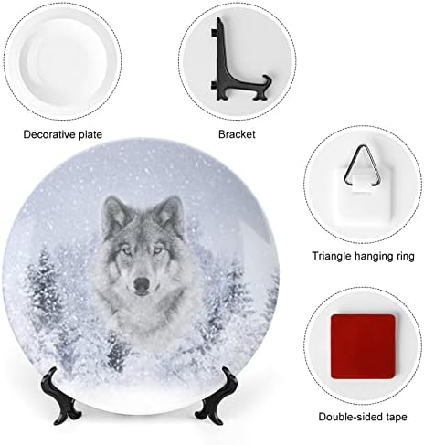 Placas decorativas de ossos de cerâmica de lobo da neve com ornamentos de barriga pendurados pratos de jantar