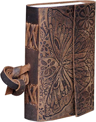 Diário de couro artesanal em couro com borboleta em estilo vintage escrita diário de notebook caderno de esboço de