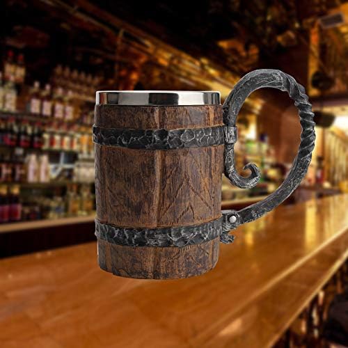 Caneca de madeira de barril de madeira, copo de aço inoxidável de madeira de 650 ml, caneca de cerveja de escultura, caneca de coquetel