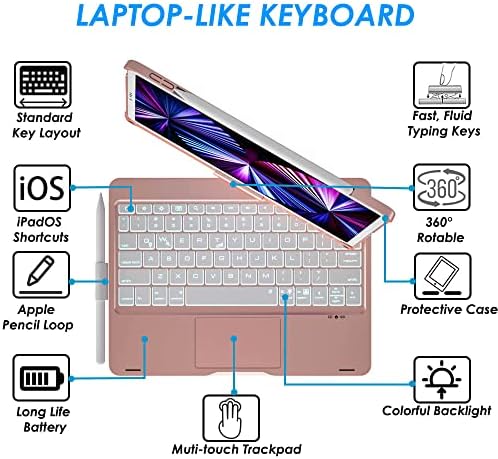 Eoso iPad Air 4ª geração Case com teclado -magia - 360 ° Caixa de teclado de touchpad rotativo com backlits de arco -íris para