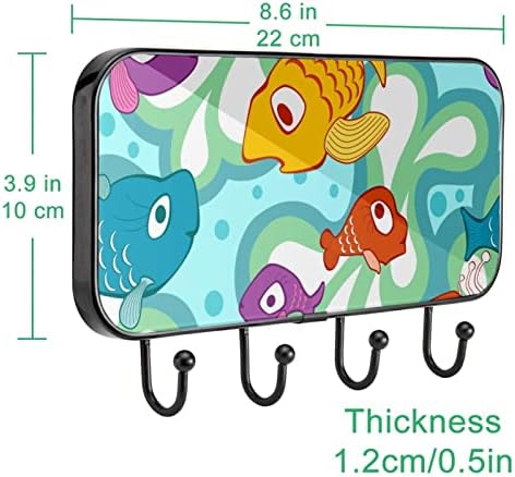Desenho de desenho animado peixe padrão padrão de casaco de impressão de água montagem na parede, cacote de entrada com 4 enganche